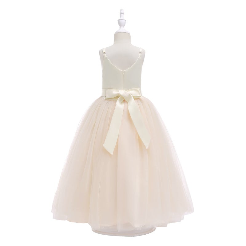 Glamulice Champagne Girls Lace Bridesmaid Dress Long A Line Wedding Pageant Dresses Tulle Spaghetti Strap Party Gown Holiday Kids Formal Flower Girl Dresses Princess Dance Maxi Ball Gown 10 Evening - Image 2